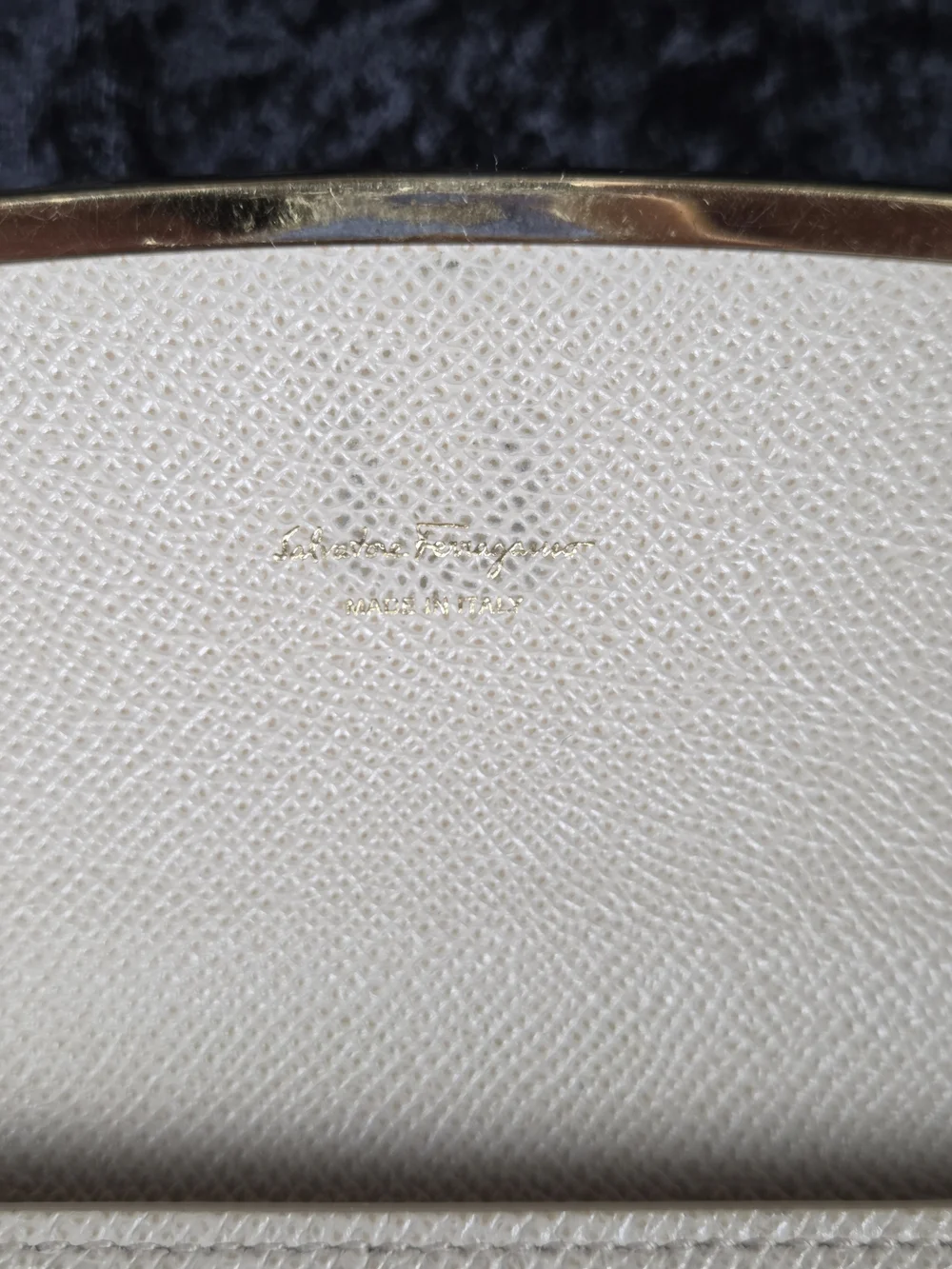 Salvatore Ferragamo Beige Leather Chain Clutch with Gold Hardware